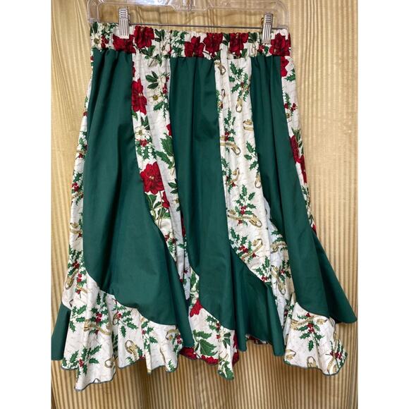 Mondiki Square Dance Skirt Christmas Holly Poinsettia Patterns - Picture 1 of 5